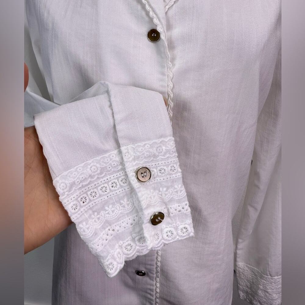 Simple Retro White Button Front Blouse Lace Trim Cottagecore Vintage Inspired Sm - Picture 5 of 10